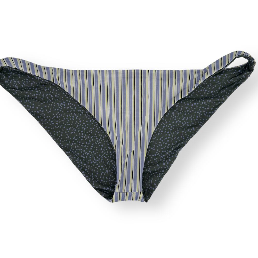 Prana Elina Reversible Cheeky Bikini Bottom Sz XL Army Spots Stripe Bathing Suit